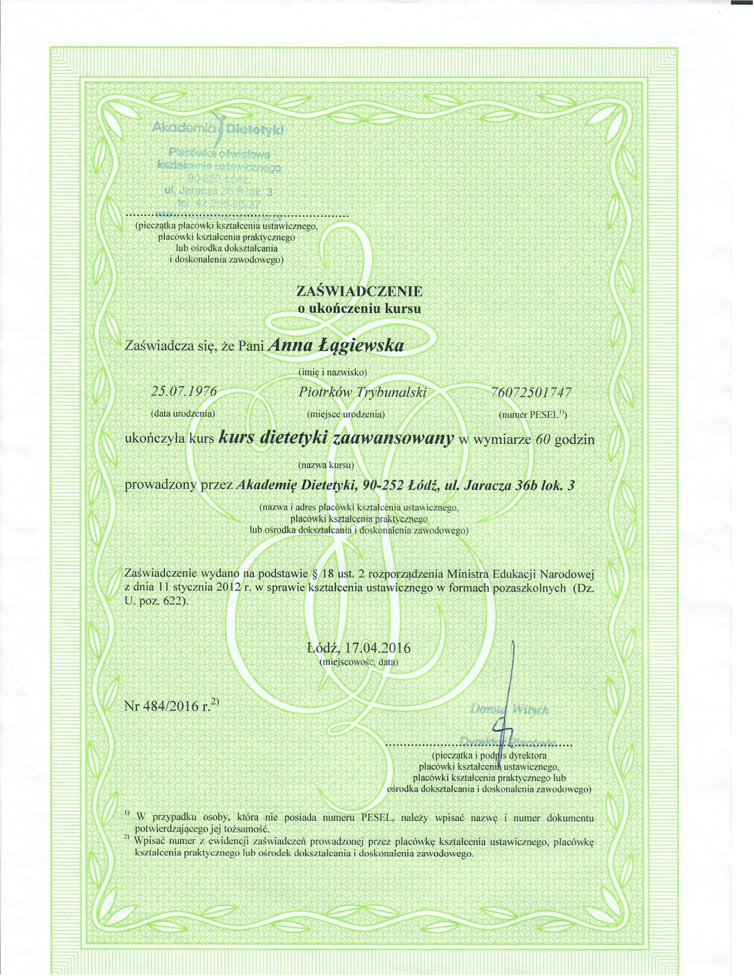 Akademia dietetyki zaawansowany